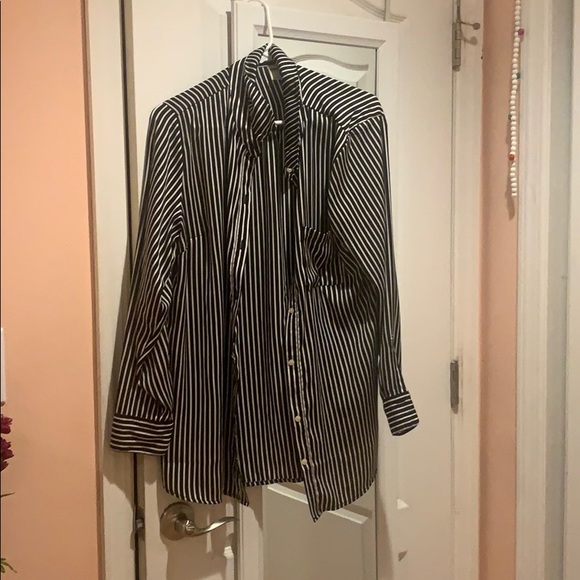 Striped B&W Button Down Blouse - Picture 1 of 2